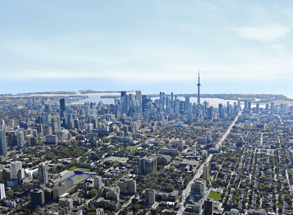Downtown Toronto seen from the air.