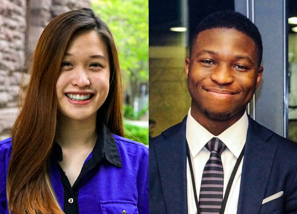 Side-by-side portraits of Jamie Lee and Judson Asiruwa smiling.