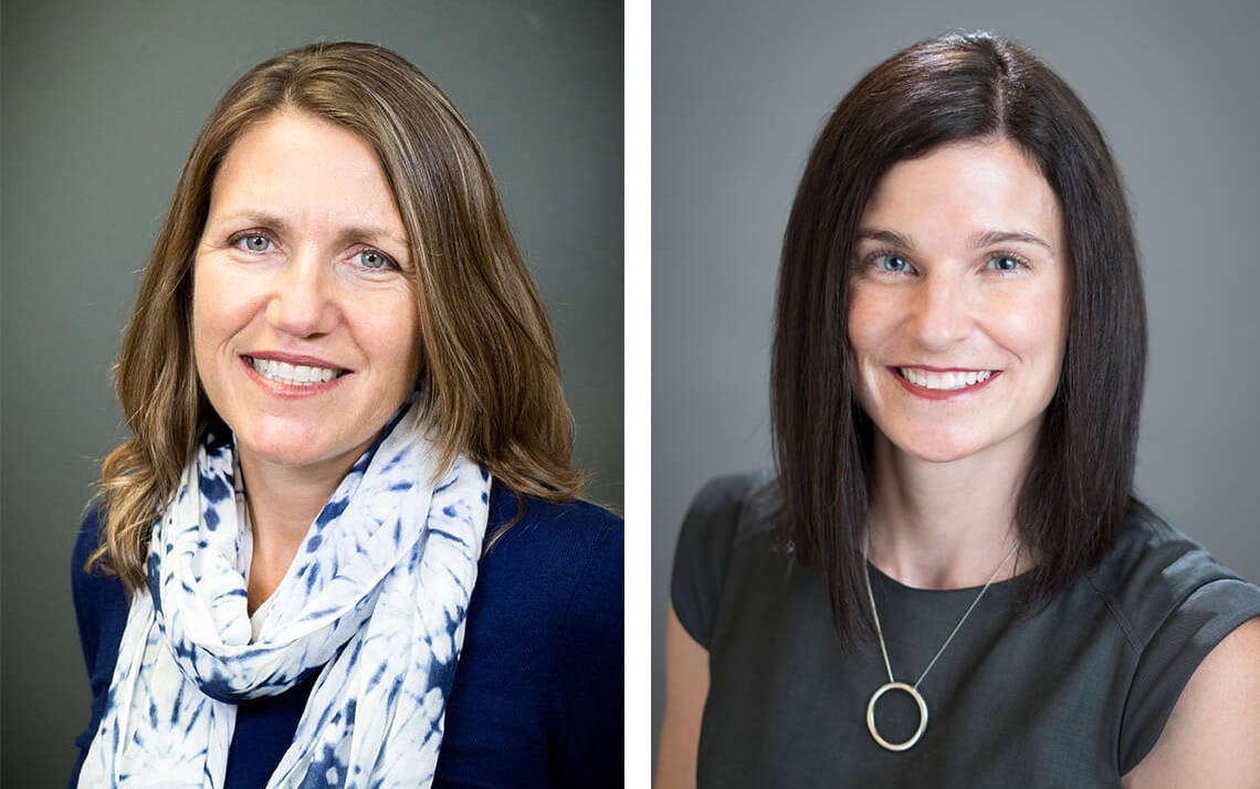 Portrait images of Professors Jill Cameron and Kelly O'Brien, smiling.