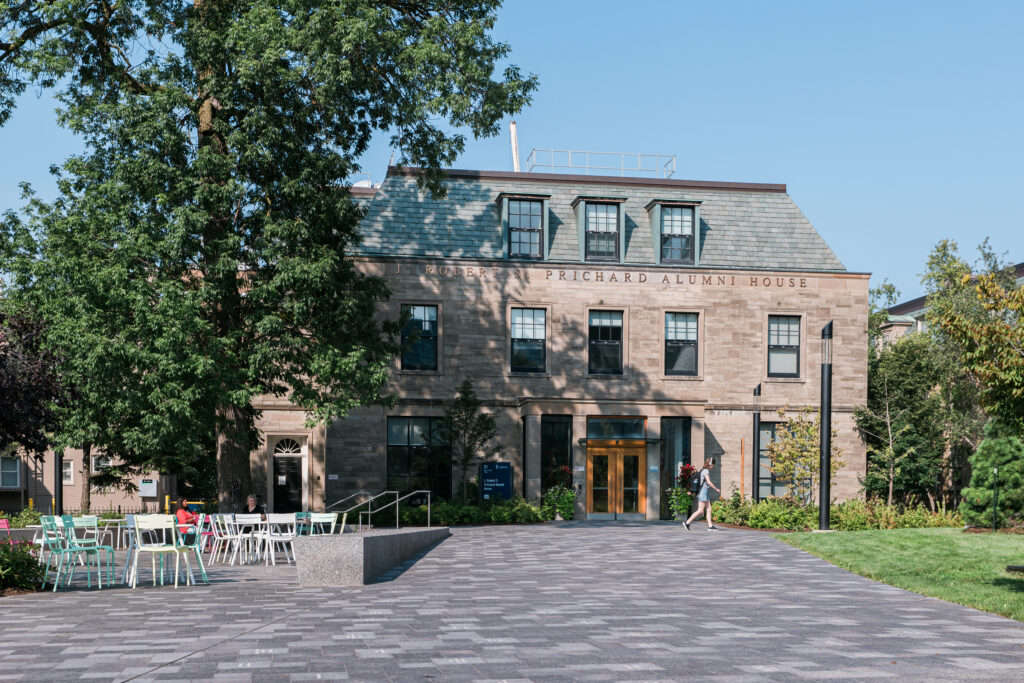 Photo of the plaza in front of the J. Robert S. Prichard Alumni House with hundreds of inscribed donor pavers