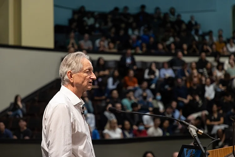 Hinton on stage at Convocation Hall